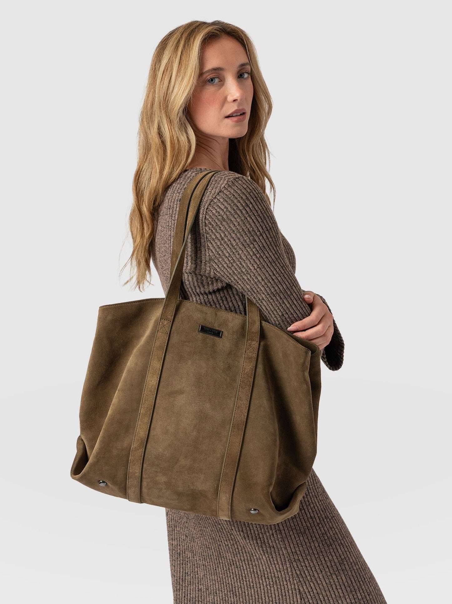 Kara Shopper Bag - Khaki Suede