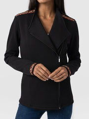 Cotton Biker Jacket - Leopard Trim