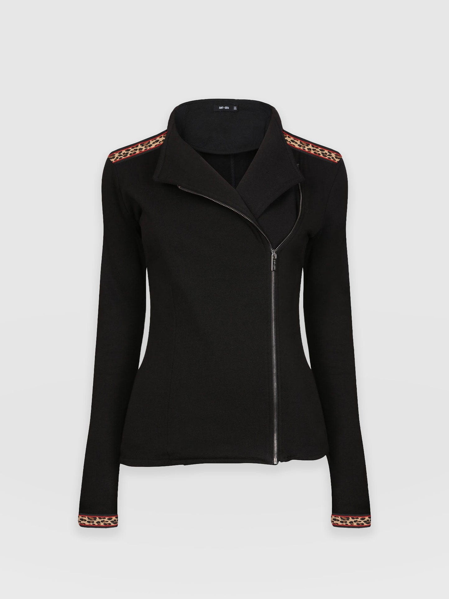 Cotton Biker Jacket - Leopard Trim