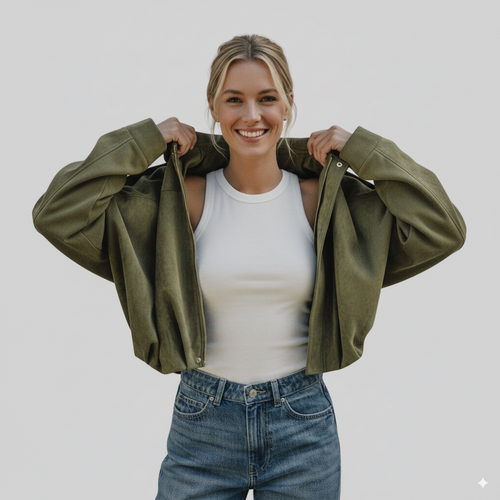 Ellisso™ Oversized Bomber Jacket with Pleated Hem