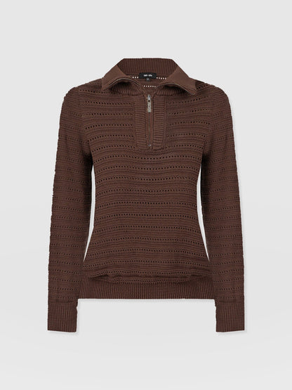 Ester Quarter Zip Knit - Chocolate