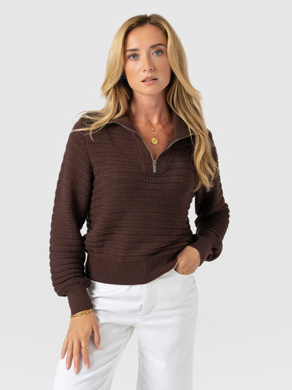 Ester Quarter Zip Knit - Chocolate