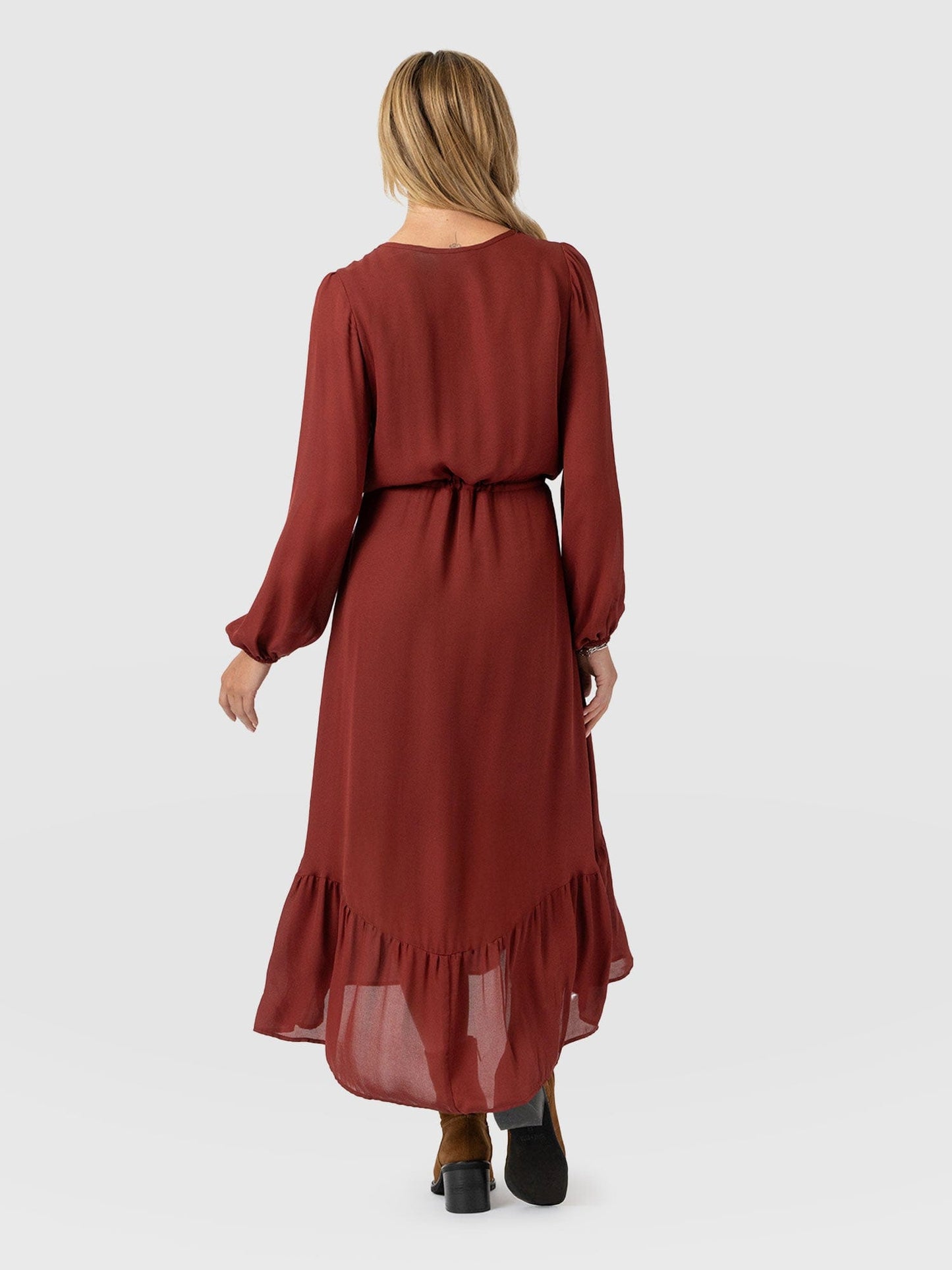 Evelyn High Low Dress - Rust Red