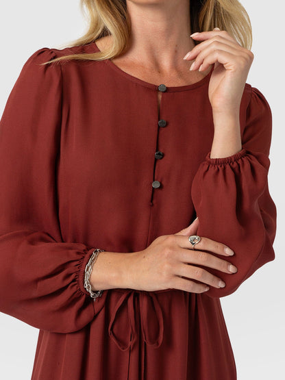 Evelyn High Low Dress - Rust Red