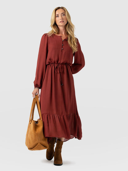 Evelyn High Low Dress - Rust Red