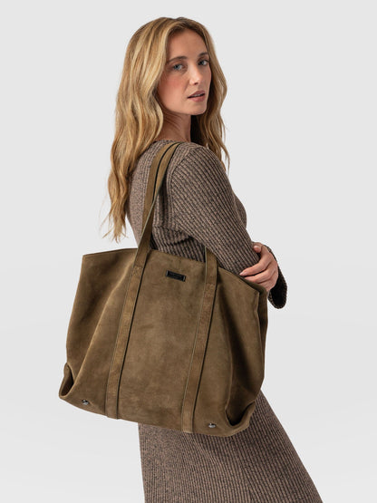 Kara Shopper Bag - Khaki Suede