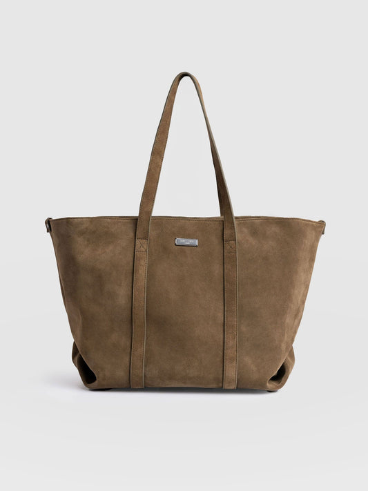 Kara Shopper Bag - Khaki Suede